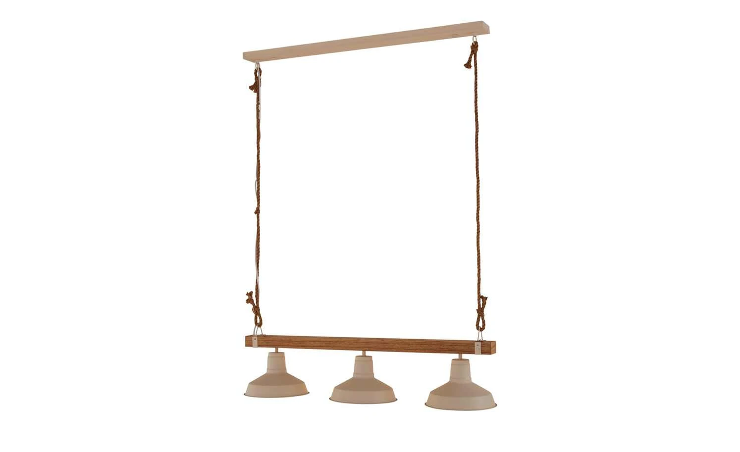 Pendelleuchte, 3-flammig, weiß/Holz mit Tau 3 Pendelleuchte, 3-flammig, weiß/Holz mit Tau – Bild 3