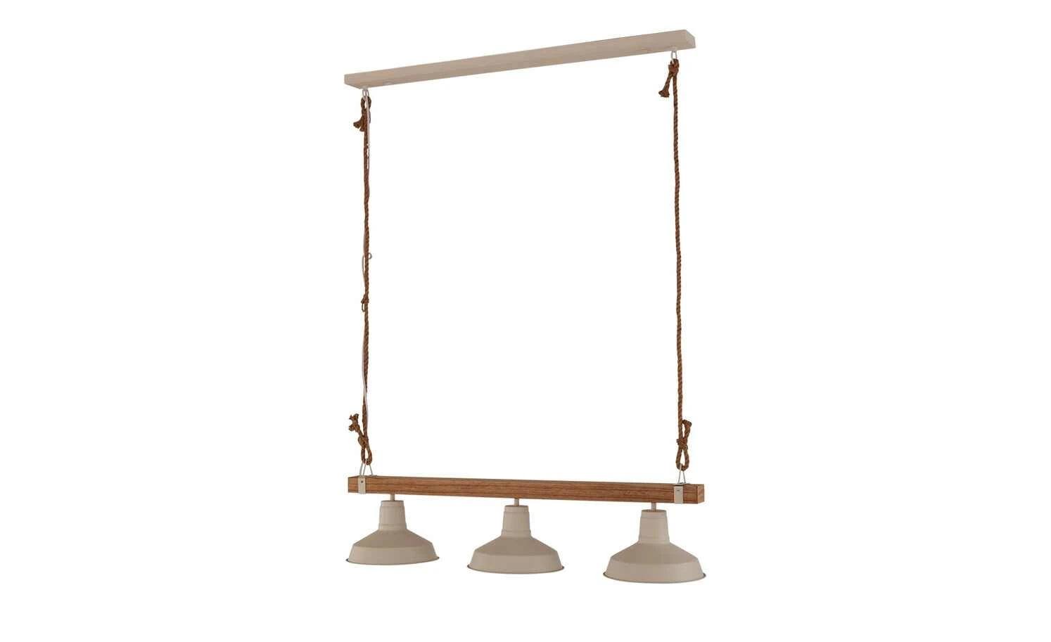Pendelleuchte, 3-flammig, weiß/Holz mit Tau 4 Pendelleuchte, 3-flammig, weiß/Holz mit Tau – Bild 4