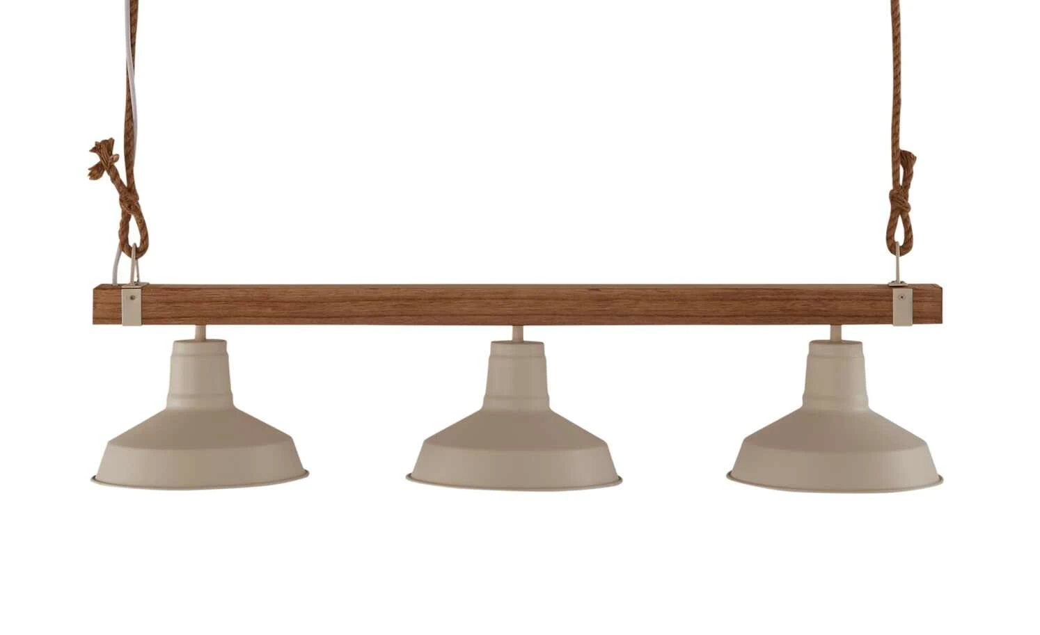 Pendelleuchte, 3-flammig, weiß/Holz mit Tau 2 Pendelleuchte, 3-flammig, weiß/Holz mit Tau – Bild 2