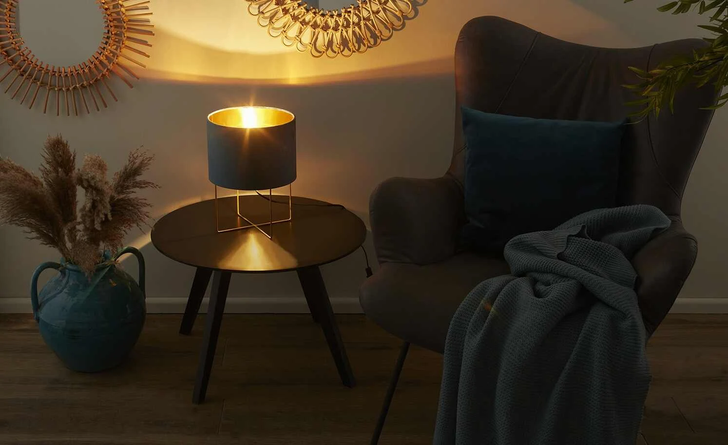 Fischer-Honsel Tischleuchte, 1-flammig, türkis Samt `klein´ | 32|cm Blau, Grün 1 Fischer-Honsel Tischleuchte, 1-flammig, türkis Samt `klein´ | 32|cm Blau, Grün