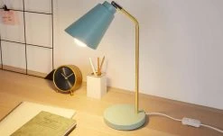 Tischleuchte, 1-flammig, hellblau/goldfarben