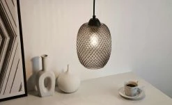 Pendelleuchte, 1-flammig, Rauchglas mit Struktur