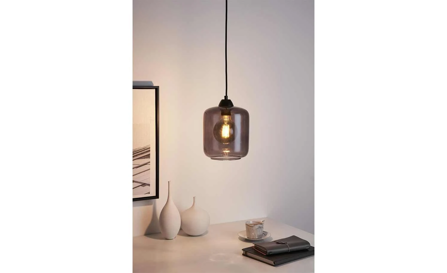 Pendelleuchte, 1-flammig, Rauchglas 2 Pendelleuchte, 1-flammig, Rauchglas – Bild 2