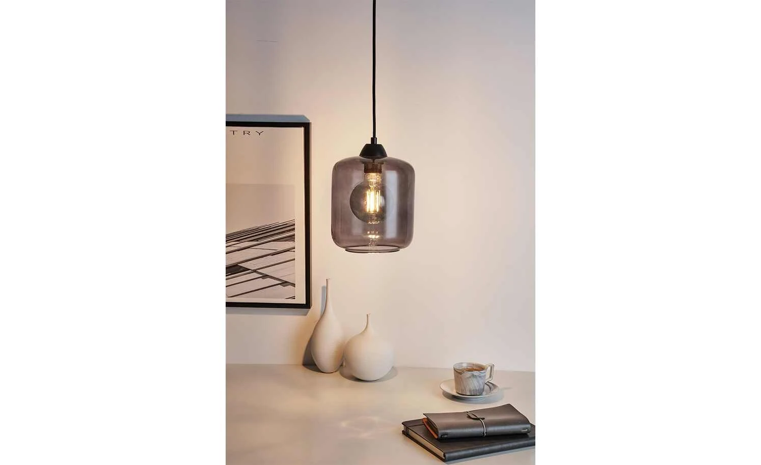 Pendelleuchte, 1-flammig, Rauchglas 1 Pendelleuchte, 1-flammig, Rauchglas