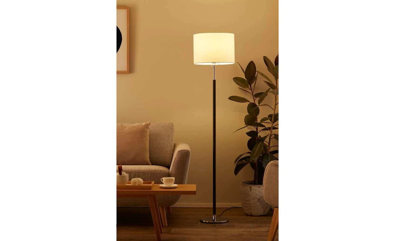 B-Leuchten Stehleuchte, 1-flammig, schwarz/chrom,Stoffschirm 1 B-Leuchten Stehleuchte, 1-flammig, schwarz/chrom,Stoffschirm