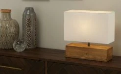 Trio Tischleuchte, 1-flammig, Holz/ Stoffschirm weiß