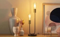 Wofi Tischleuchte, 2-flammig, schwarz/ gold abgesetzt