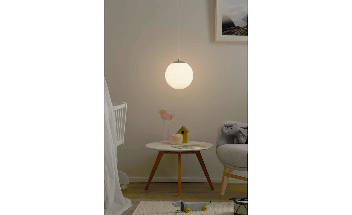 Wofi LED-Pendelleuchte, 1-flammig, Glas weiß mit Sterneneffekt 1 Wofi LED-Pendelleuchte, 1-flammig, Glas weiß mit Sterneneffekt