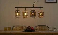 Pendelleuchte, 4-flammig, mit verschiedenen Metallschirmen