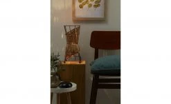 Tischleuchte, 1-flammig, Metall mit Grasgeflecht