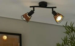 Deckenstrahler 2-flammig, Draht/ Rattan