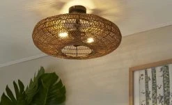 Trio Deckenleuchte, 2-flammig, Schirm aus Sisal