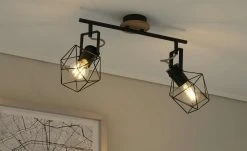 Paul Neuhaus Deckenstrahler, 2-flammig, Rubber Wood/Drahtgestell