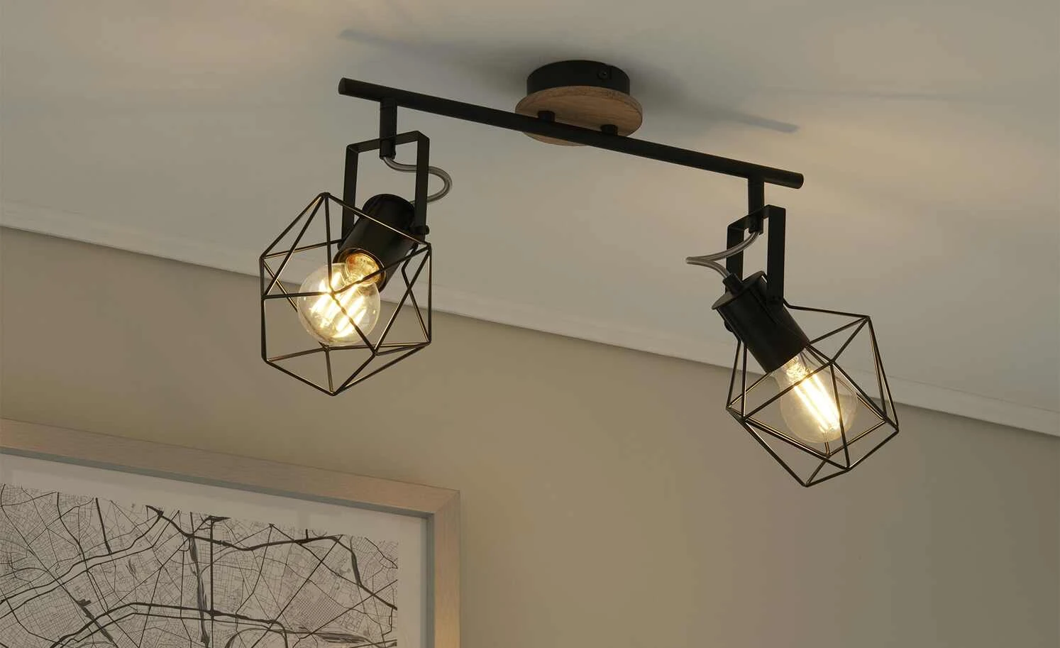 Paul Neuhaus Deckenstrahler, 2-flammig, Rubber Wood/Drahtgestell 1 Paul Neuhaus Deckenstrahler, 2-flammig, Rubber Wood/Drahtgestell