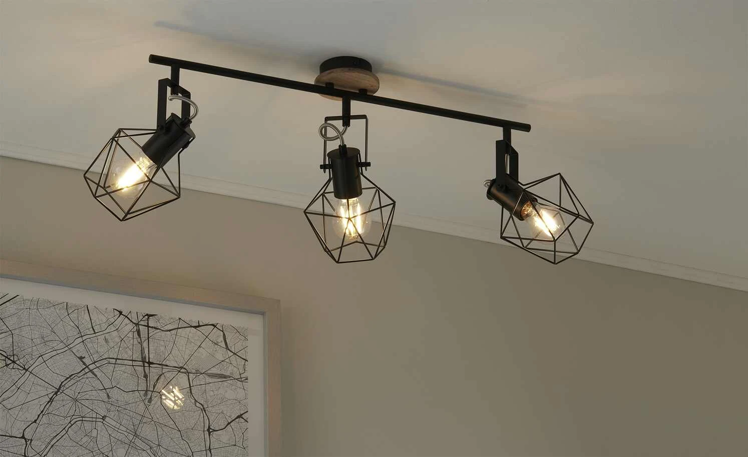 Paul Neuhaus Deckenstrahler, 3-flammig, Rubber Wood/Drahtgestell 1 Paul Neuhaus Deckenstrahler, 3-flammig, Rubber Wood/Drahtgestell