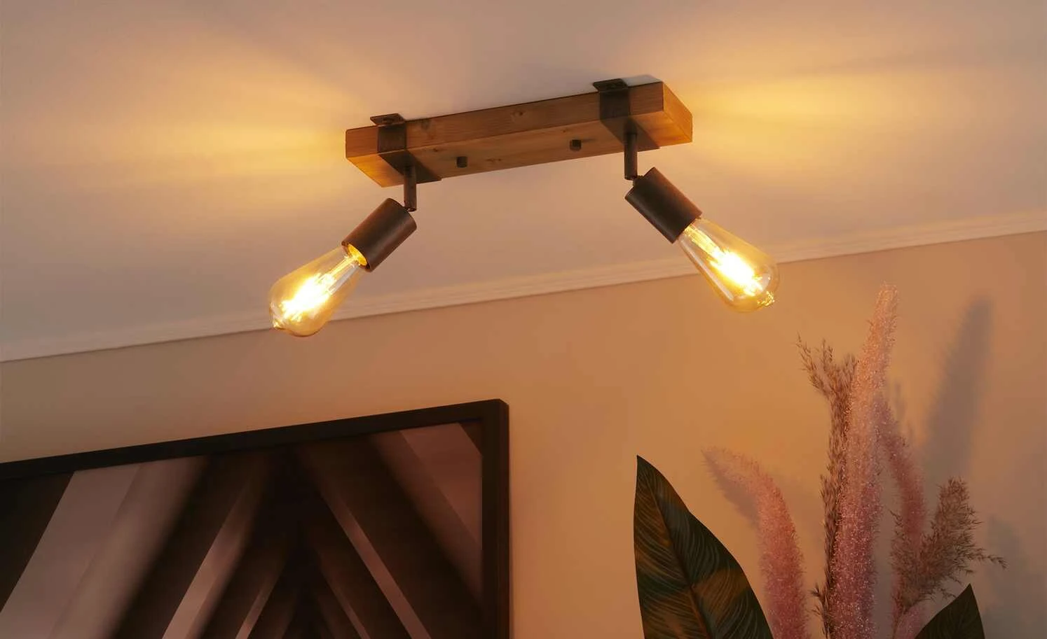 Paul Neuhaus Deckenstrahler, 2-flammig, Kiefernholz/Metall 1 Paul Neuhaus Deckenstrahler, 2-flammig, Kiefernholz/Metall