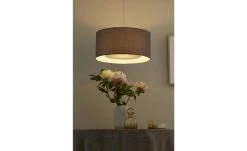 Pendelleuchte, 1-flammig, Stoff grau