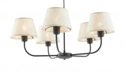 Kronleuchter, 5-flammig, schwarz mit Leinenschirmen -Innenleuchten Verkaufsladen 11687787 5 202206231234