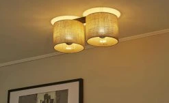Deckenleuchte, 2-flammig mit Schirmen aus Jute