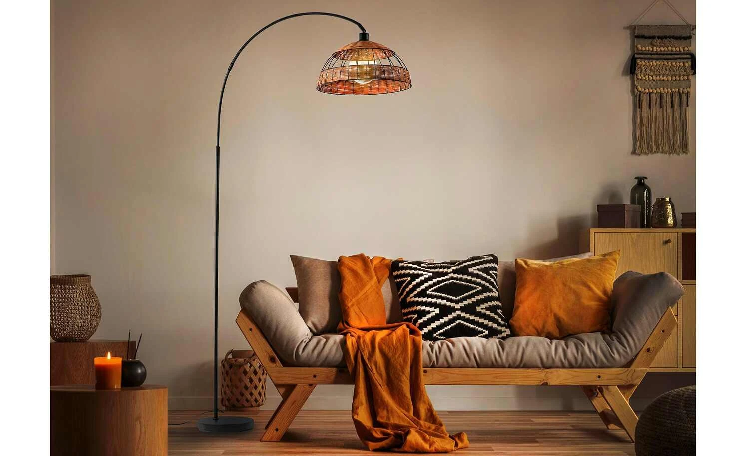 Bogenleuchte, 1-flammig, Rattan-Schirm 7 Bogenleuchte, 1-flammig, Rattan-Schirm – Bild 7