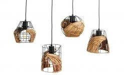 Pendelleuchte, 4-flammig, mit Grasgeflecht/ Eukalyptus