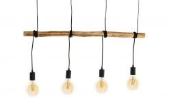 Pendelleuchte, 4-flammig, Eukalyptusholz-Balken