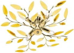 Deckenleuchte, 4-flammig, goldfarben mit Blättern