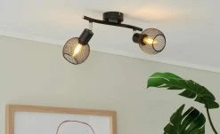 Deckenstrahler, 2-flammig, Drahtschirm schwarz