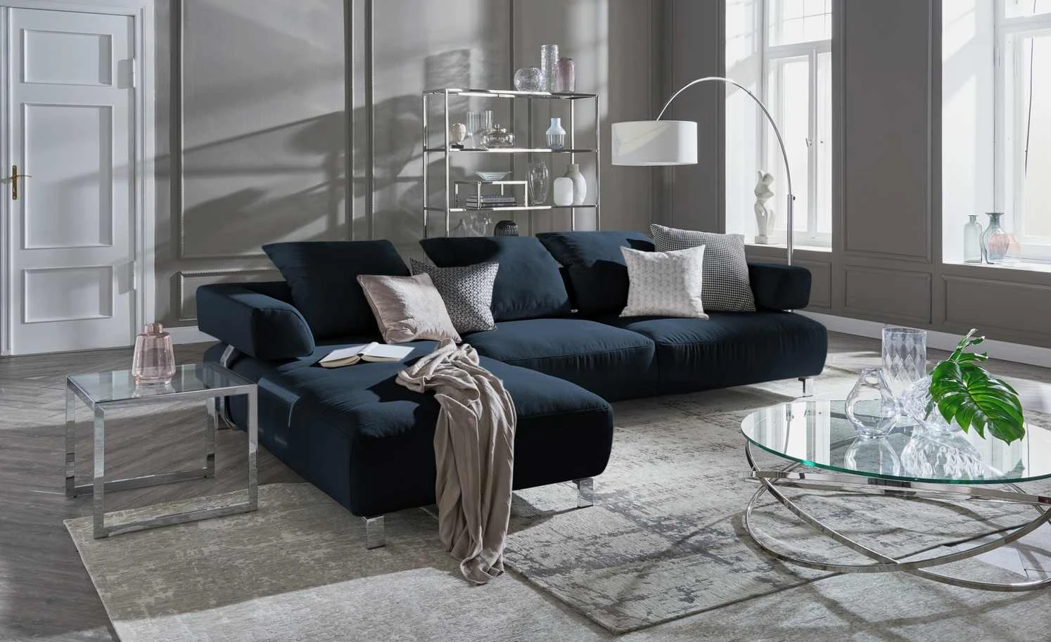 HOME STORY Bogenleuchte mit weißem Stoffschirm 6 HOME STORY Bogenleuchte mit weißem Stoffschirm – Bild 6