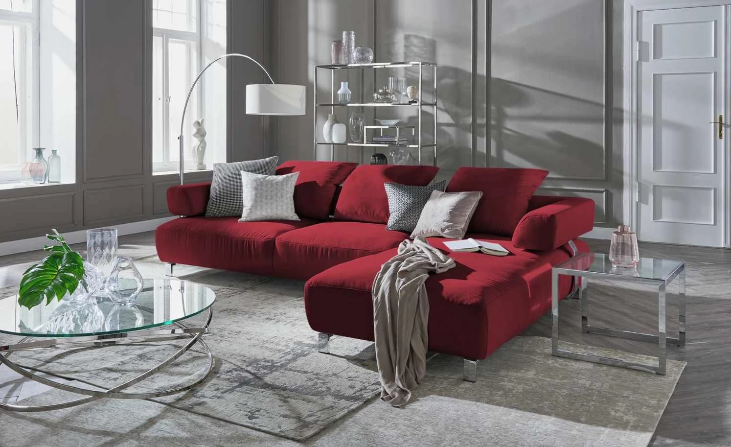 HOME STORY Bogenleuchte mit weißem Stoffschirm 4 HOME STORY Bogenleuchte mit weißem Stoffschirm – Bild 4