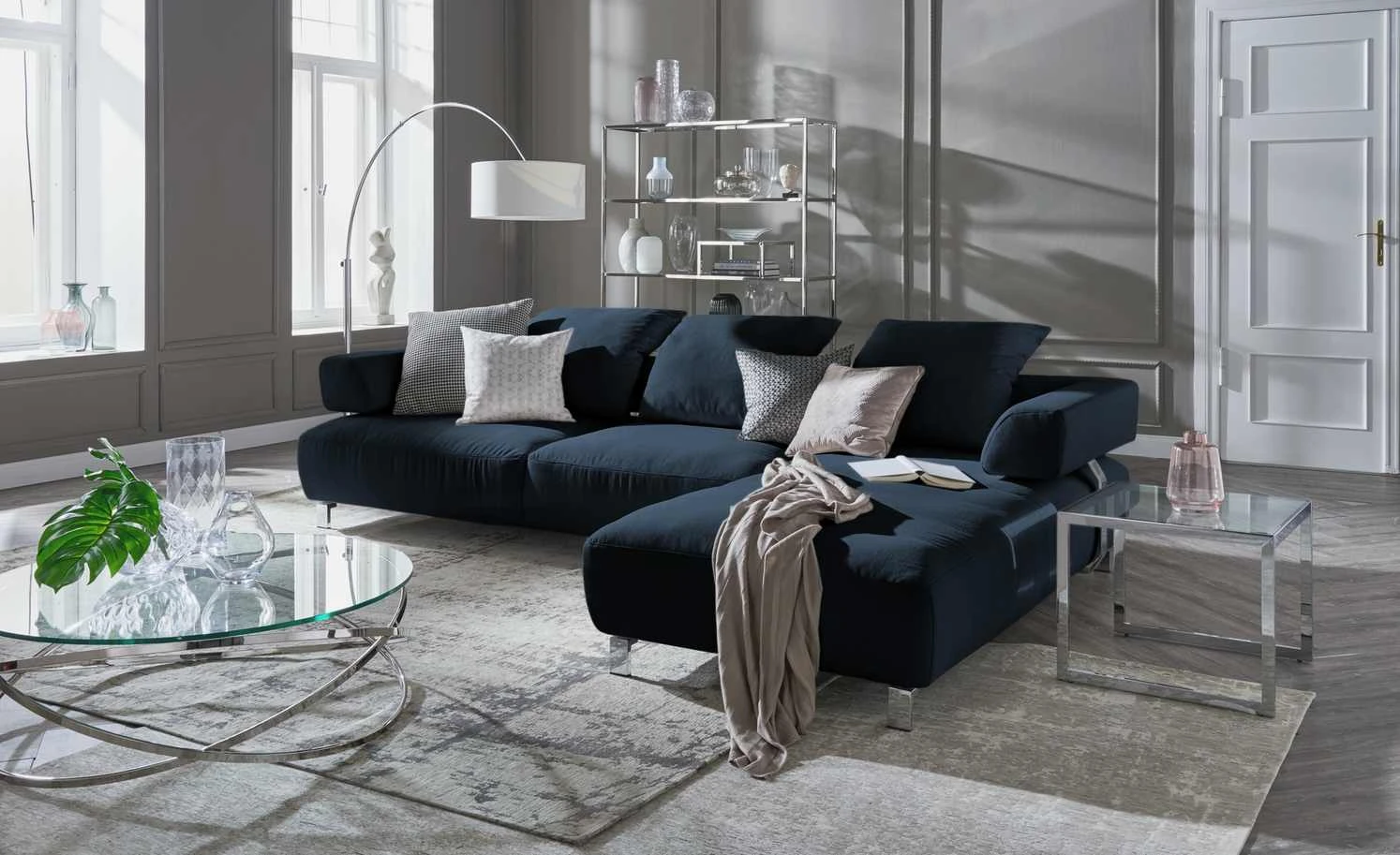 HOME STORY Bogenleuchte mit weißem Stoffschirm 2 HOME STORY Bogenleuchte mit weißem Stoffschirm – Bild 2